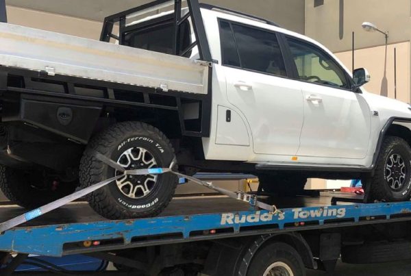 a Brisbane ute being prepared for long distance towing to a job site